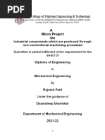 A Micro Project On: Industrial Components Which Are Produced Through Non Conventional Machining Processes