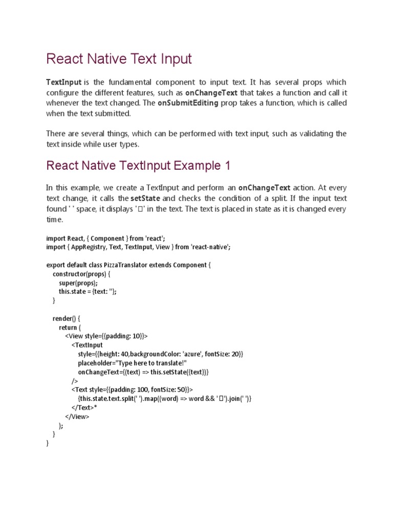 React Native Text Input | PDF | Function (Mathematics) | Computing