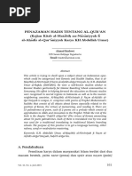 Penazaman Hadis Tentang Al-Qur'An (Kajian Kitab Al-Mas/a Bih) An-Nu Ra Niyyah Fi Al-Ah) A Dis/ Al-Qur'a Niyyah Karya KH Abdullah Umar)