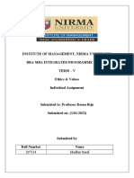 Institute of Management, Nirma University Bba-Mba Integrated Programme (2020-25) Term - V Ethics & Values Individual Assignment