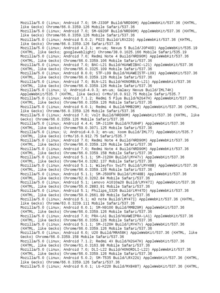 Android User-Agent Strings List | PDF | Safari (Web Browser) | Mobile ...