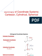 Summary of Coordinate Systems: Cartesian, Cylindrical, Spherical
