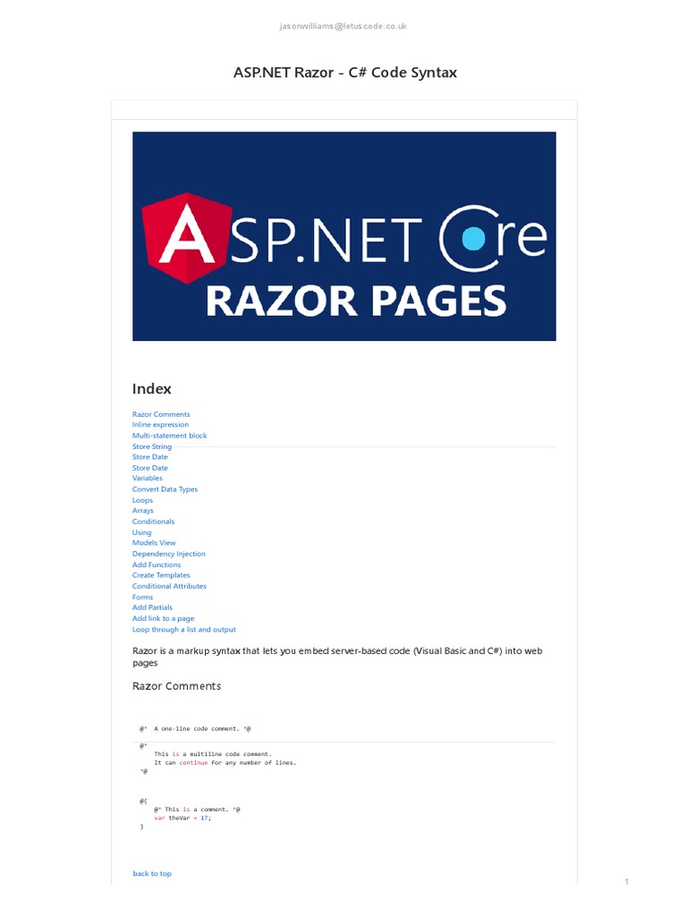 Razor Cheat Sheet PDF Data Type C Sharp (Programming Language)