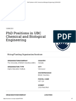 PHD Positions in Ubc Chemical and Biological Engineering: Hiring/Funding Organisation/Institute
