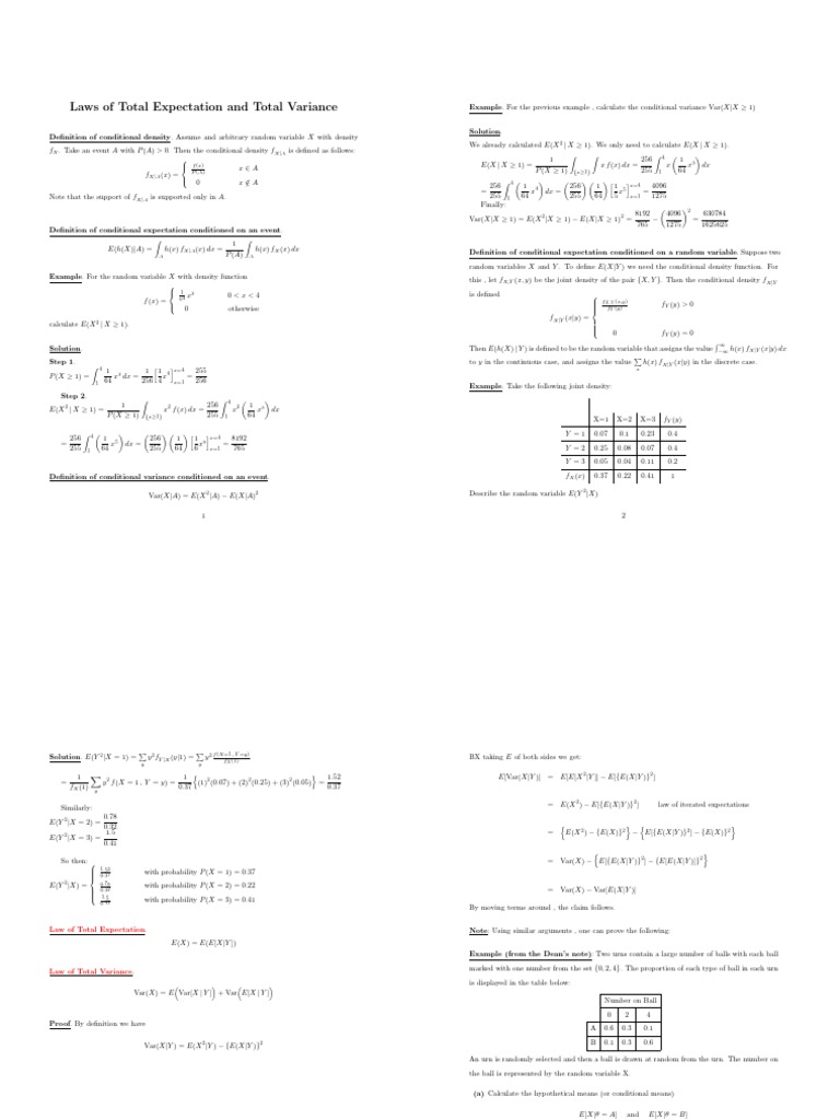 Law of Total Variance PDF Variance Expected Value