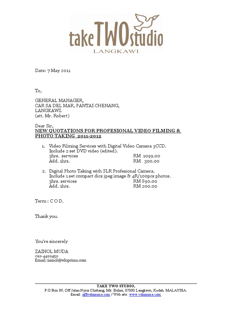 Quotation for Video and Photo Services | PDF