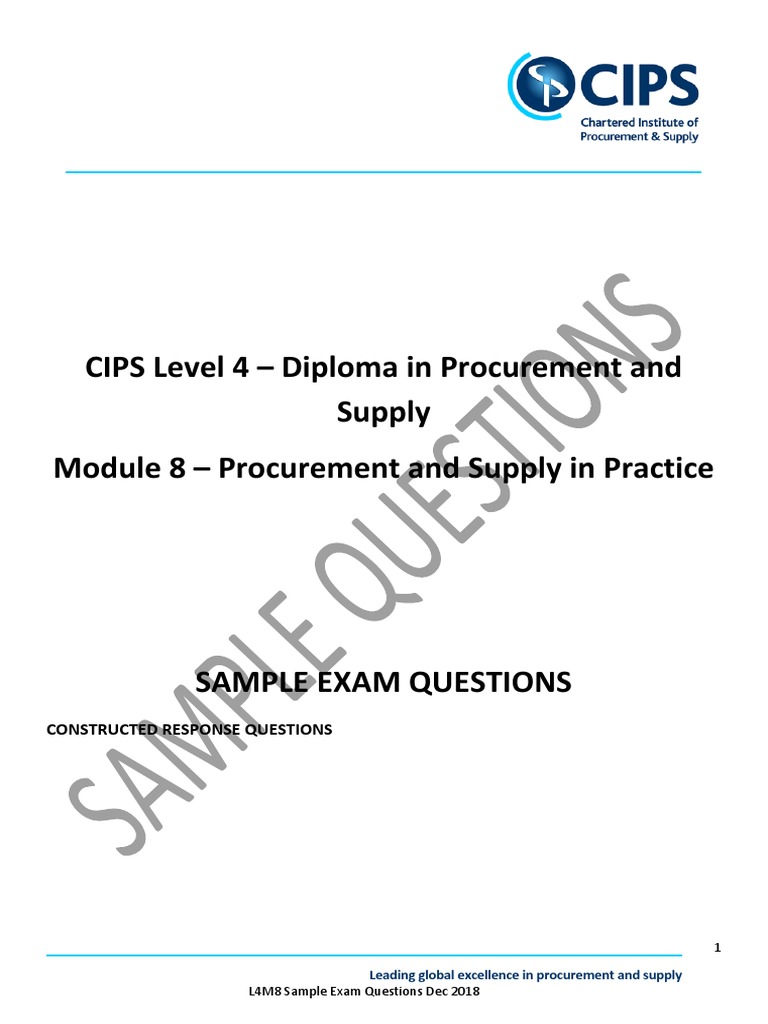 CIPS Level 4 Module 8 Exam Questions | PDF | Procurement | Supply Chain