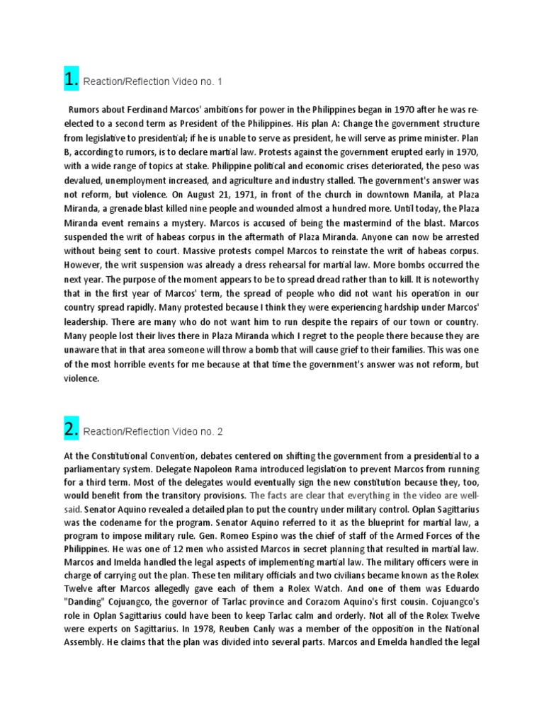 History Batas Militar Reflection | PDF | Corazon Aquino | Juan Ponce Enrile
