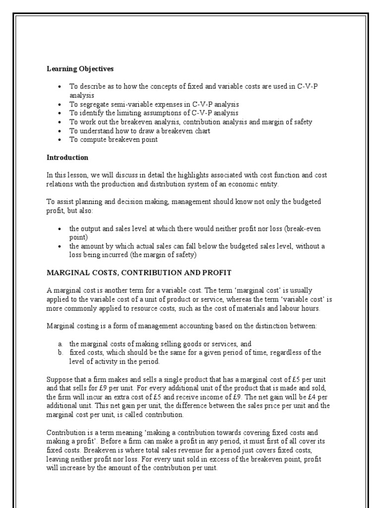 Break Even Analysis | PDF | Finance & Money Management