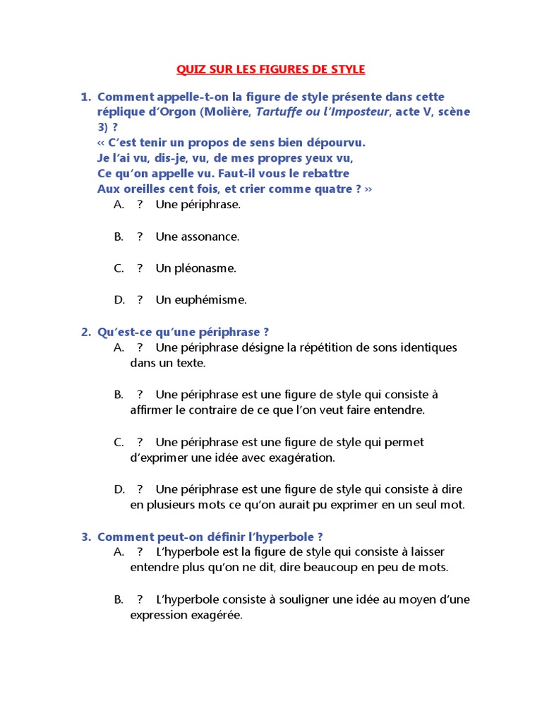 Quiz Figure De Style 1ere Figures de Style QCM | PDF | Métaphore | Rhétorique
