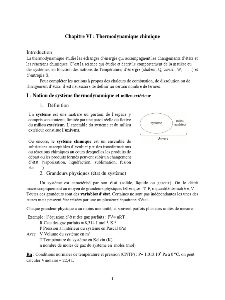 Thermodynamique chimique : Concepts clés | PDF | Entropie | Enthalpie libre