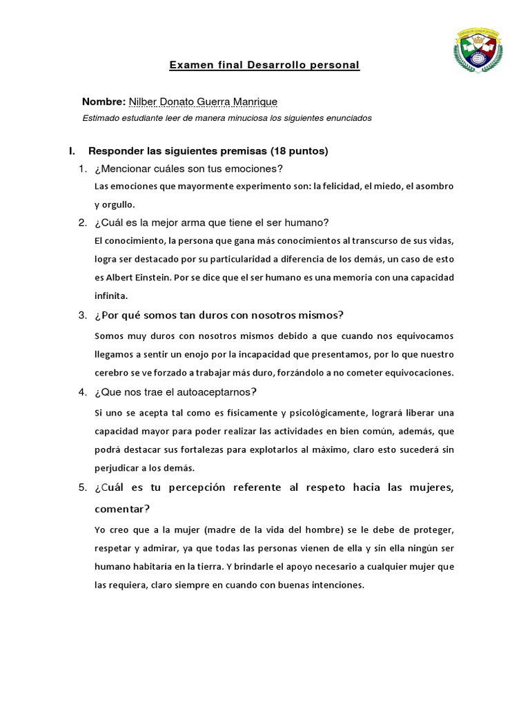 Examen FINAL DESARROLLO PERSONAL MAÑANA | PDF | Comunicación | Empatía