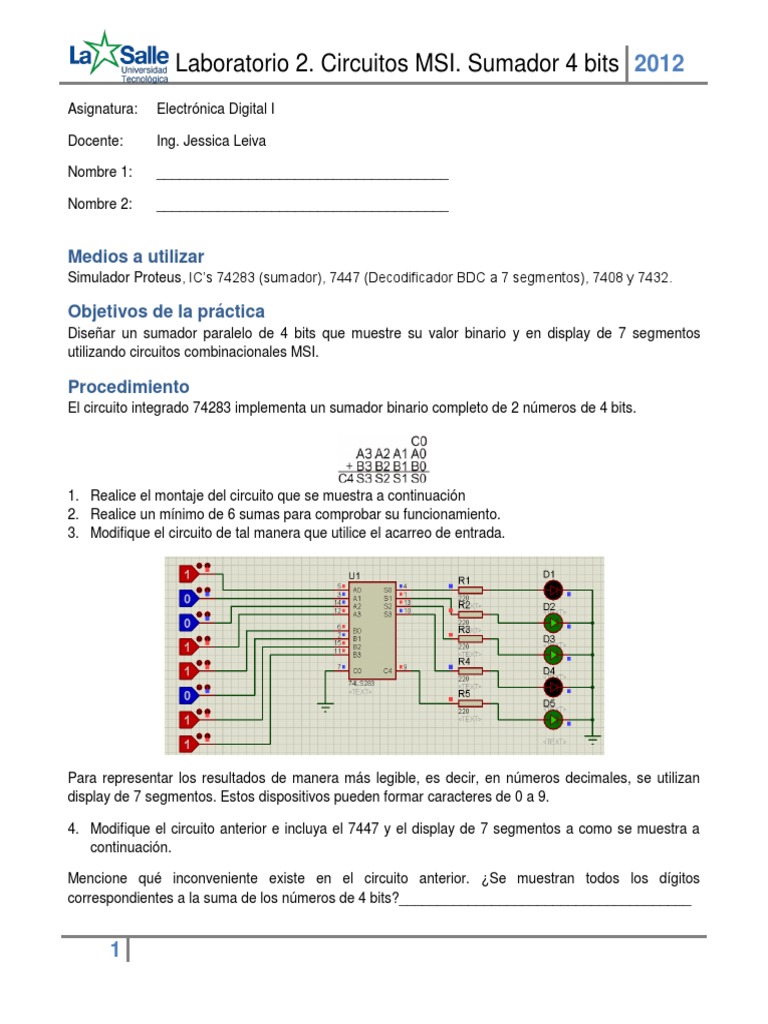 Sumador de 4 Bits con Display 7 Segmentos | PDF