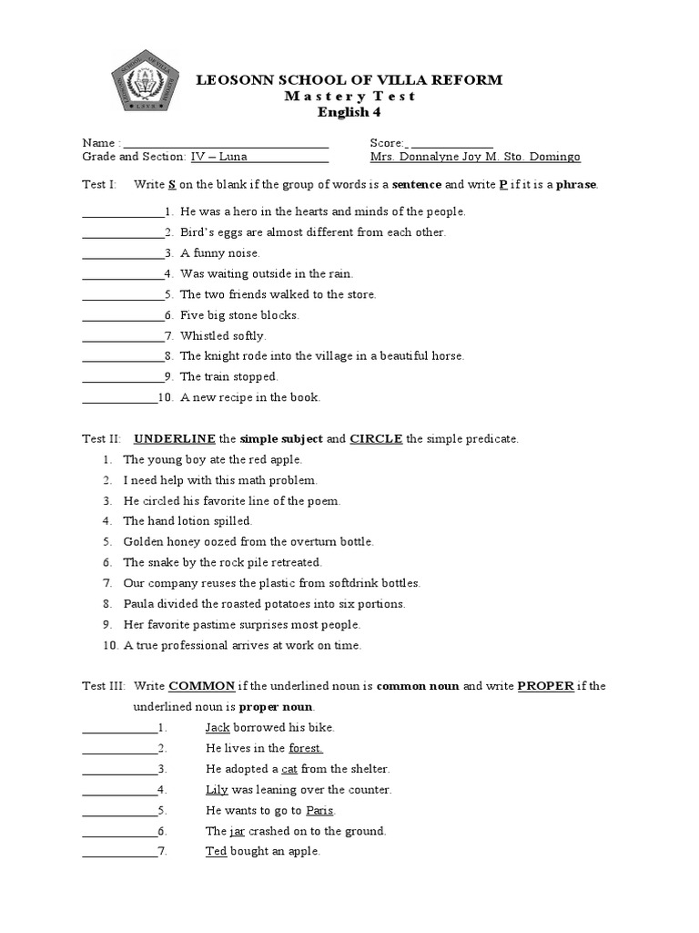 Mastery Test 2016-2017 | PDF | Linguistics | Language Mechanics