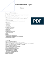 Entrance Examination Topics: Biology