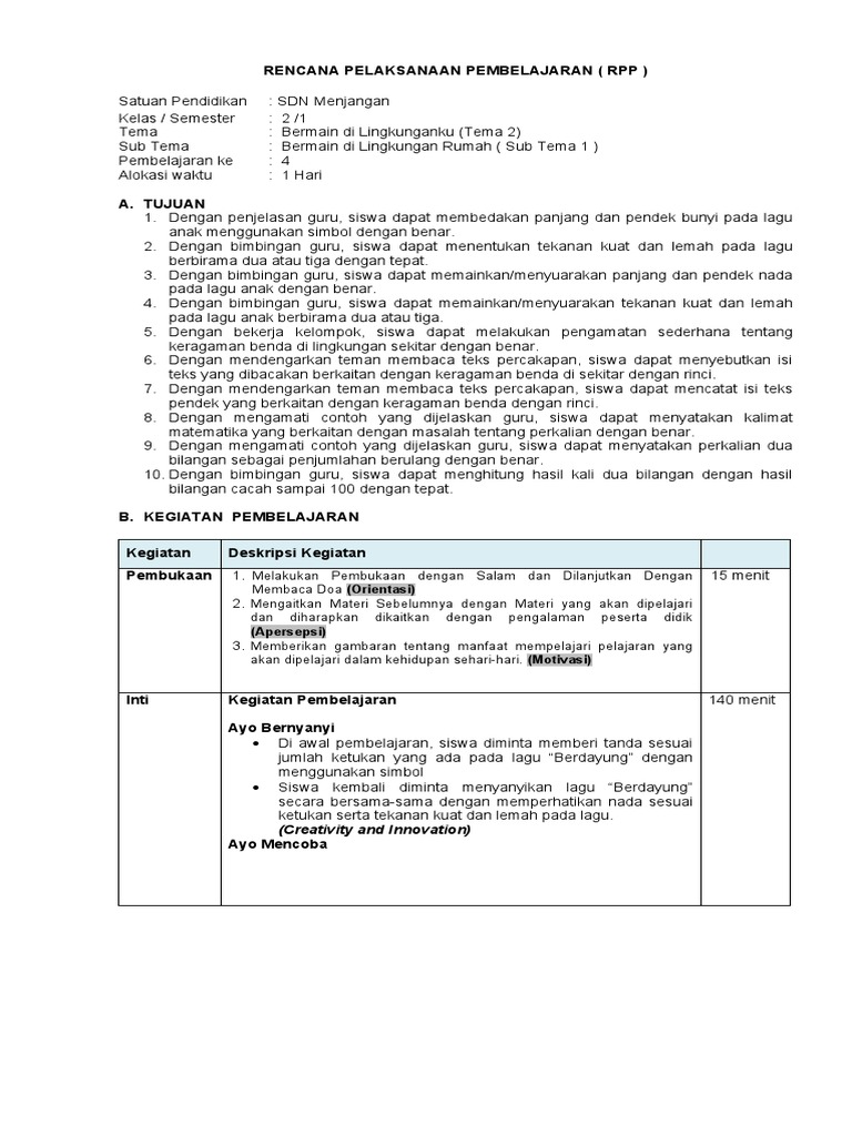 Contoh Apersepsi dalam RPP SD | PDF