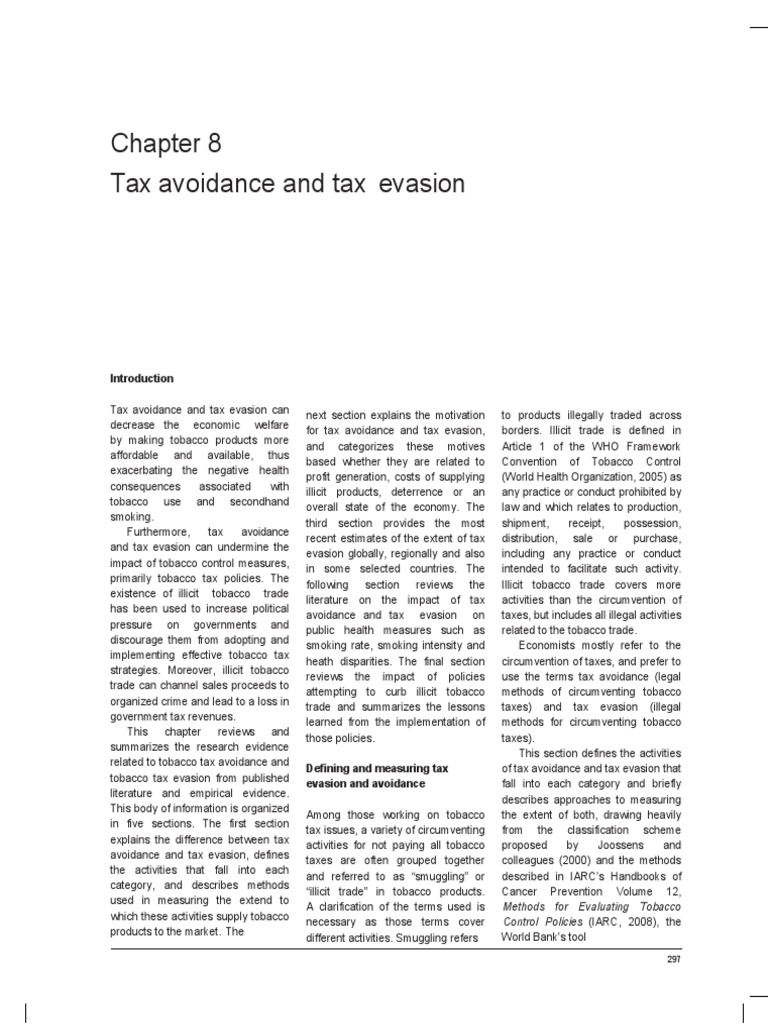 Tax Avoidance and Tax Evasion Methods For Evaluating Tobacco Control