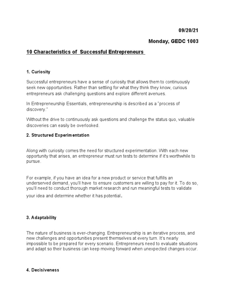 10 Traits of Successful Entrepreneurs | PDF | Entrepreneurship | Risk