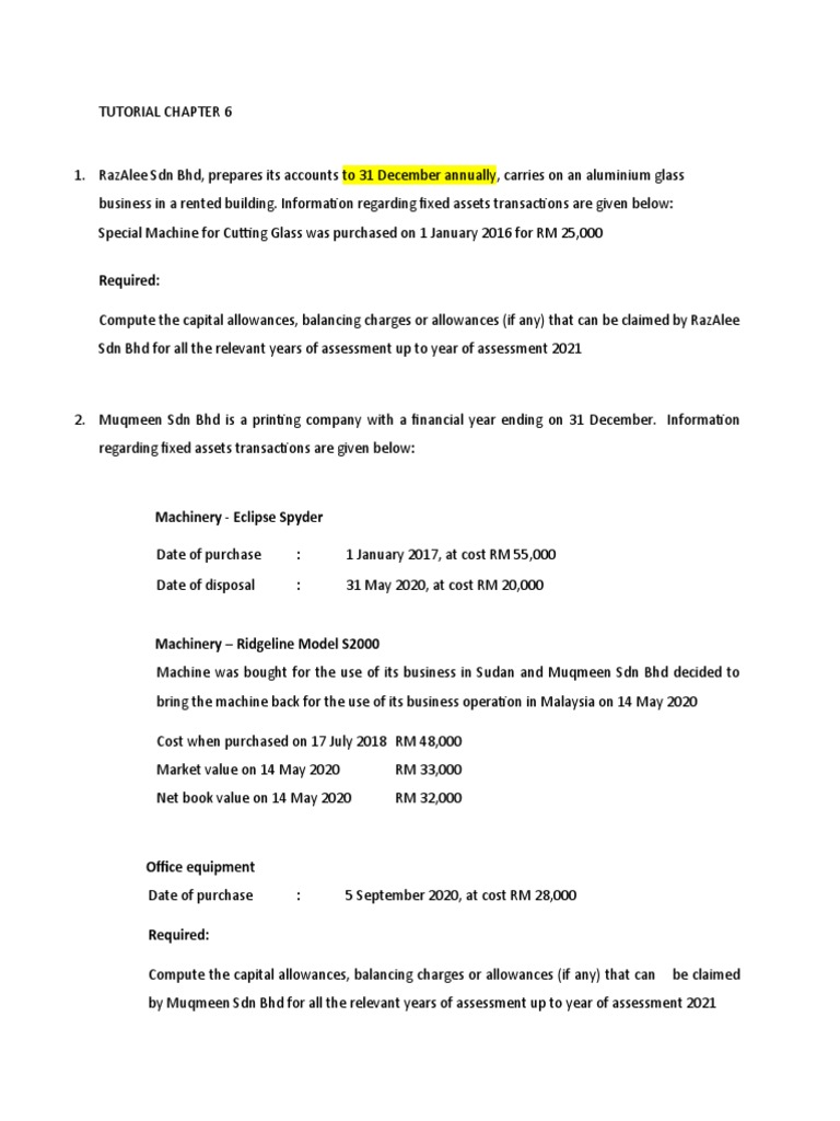Capital Allowances and Balancing Charges Tutorial A Comprehensive Guide Through Five Business