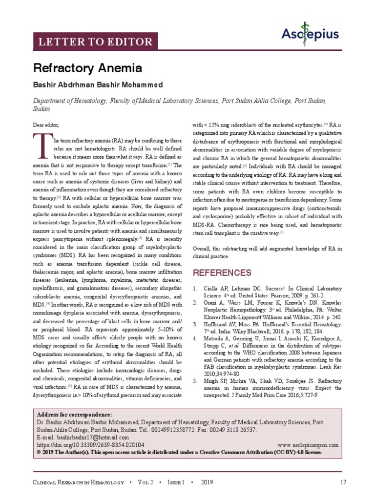 Refractory Anemia PDF Anemia Clinical Medicine