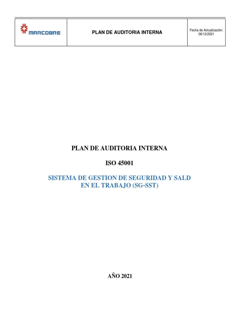 Plan de Auditoría Interna ISO 45001 2021 | PDF | Auditoría | Informática