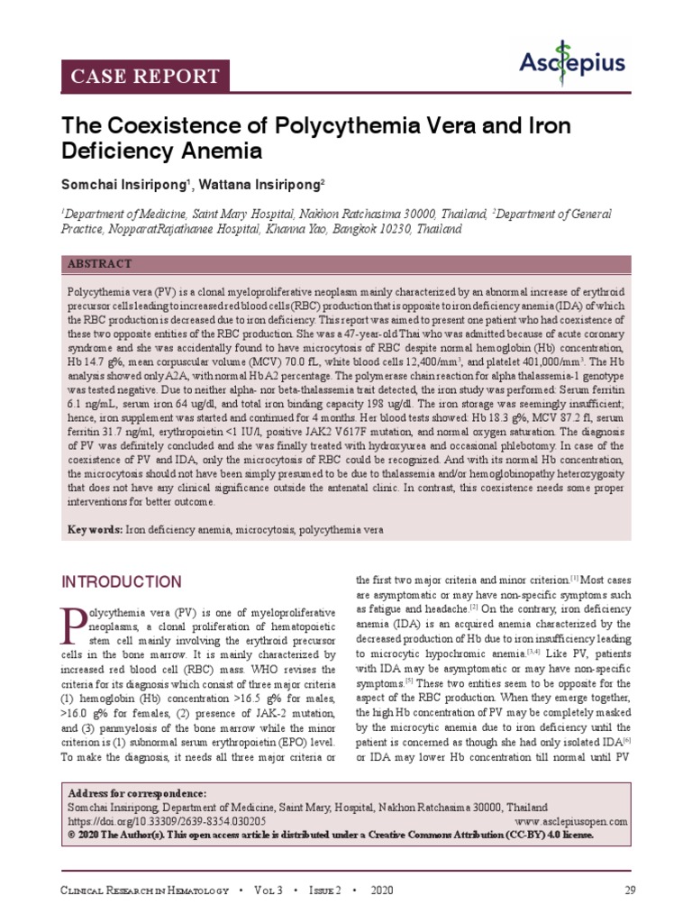 The Coexistence of Polycythemia Vera and Iron Deficiency Anemia PDF