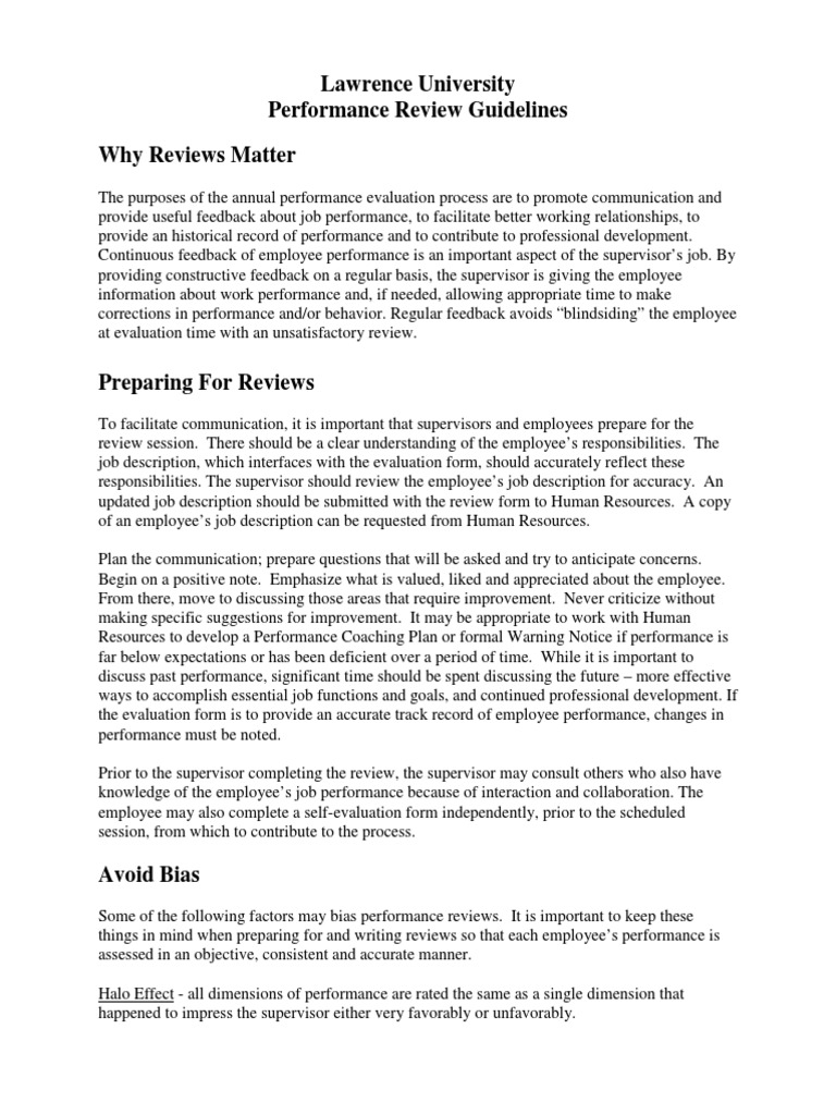 Lawrence University Performance Review Guidelines Why Reviews Matter
