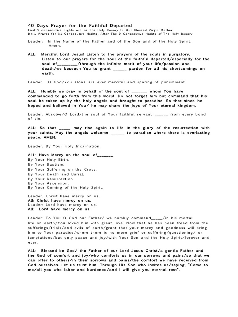40 Days Prayer for the Departed | PDF | Jesus | God The Father
