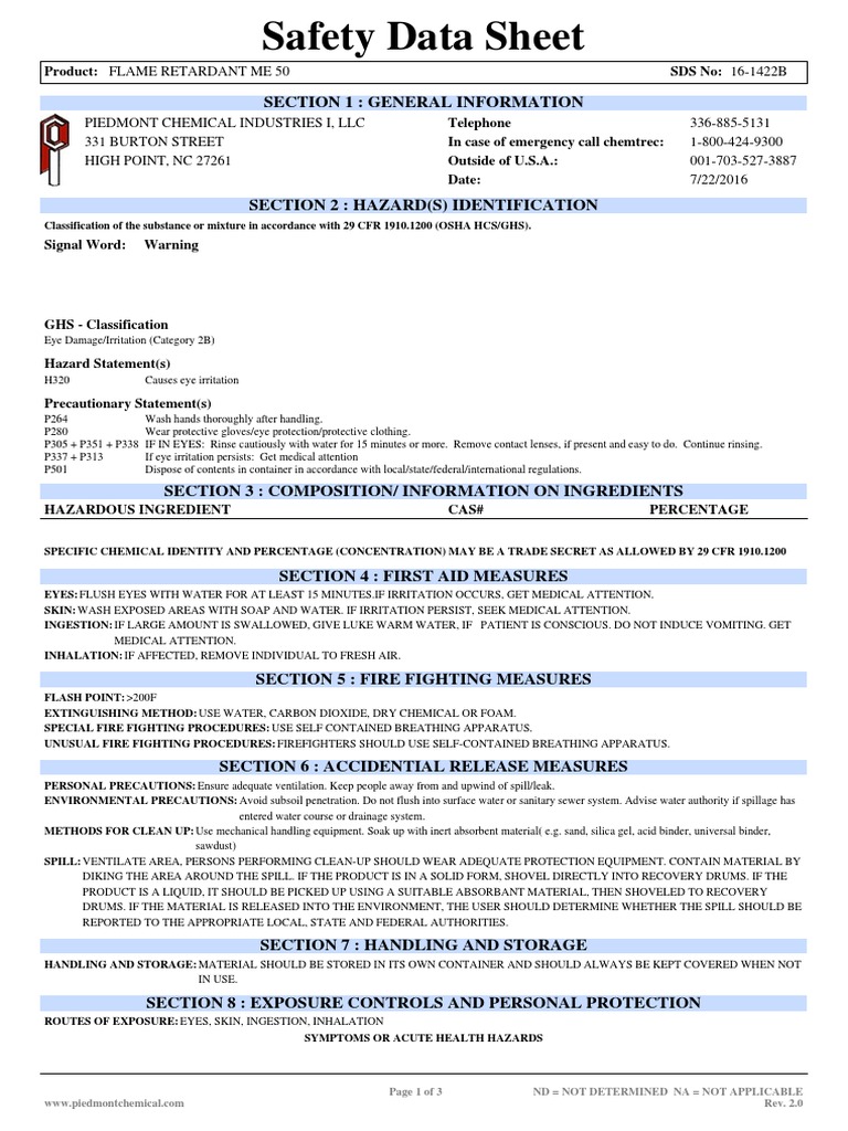 Flame Retardant Me 50 SDS | PDF | Firefighting | Materials