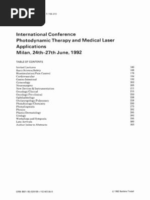 International Conference Photodynamic Therapy and Medical Laser  Applications Milan, 24th-27th June, 1 992 | PDF | Medicine | Medical  Specialties