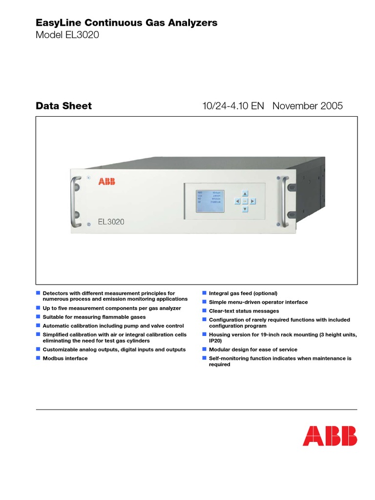 Model El3020 Easyline Continuous Gas Analyzers PDF Gases Flow Measurement