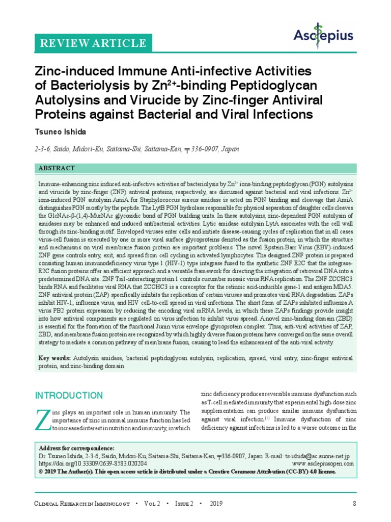 ZincInduced Immune AntiInfective Activities of Bacteriolysis by Zn2