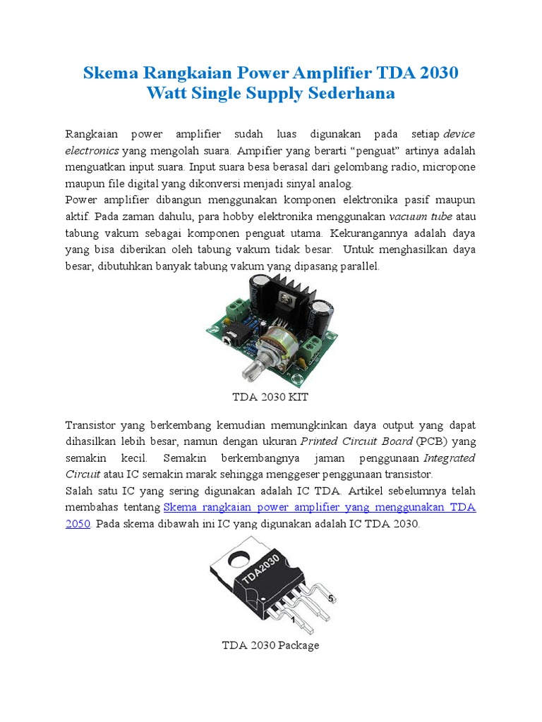 Kelas 8 Skema Rangkaian Power Amplifier TDA 2030 | PDF