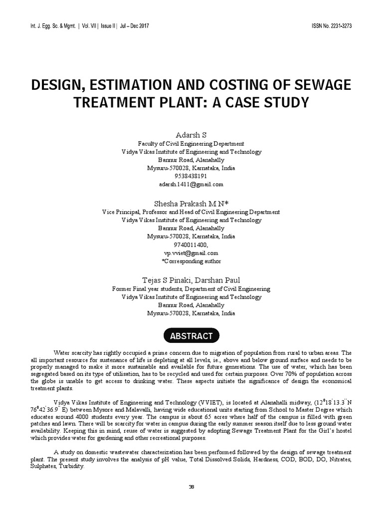 Sewage Treatment Plant Cost Analysis | PDF | Sewage Treatment | Wastewater