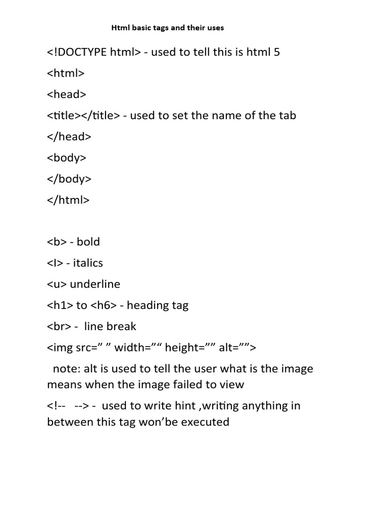 HTML Basic Tags and Their Uses | PDF | Html | Tag (Metadata)