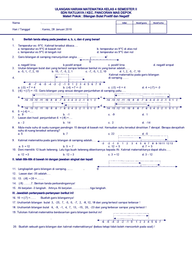 Ulangan Harian Matematika Kelas 4 Semester Ii
