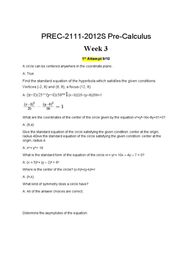 Pre Cal+Week+1 +20+wewo | PDF | Ellipse | Sine