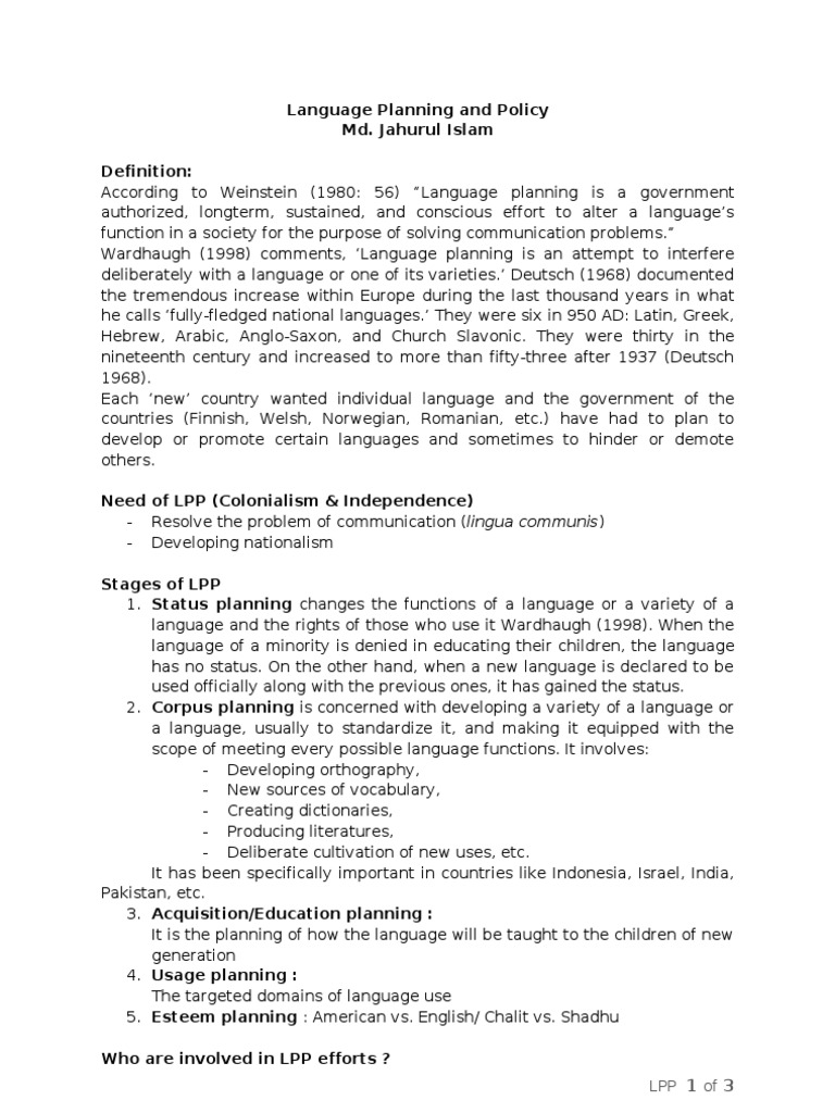 Overview of Language Planning Policy | PDF | Cultural Assimilation ...
