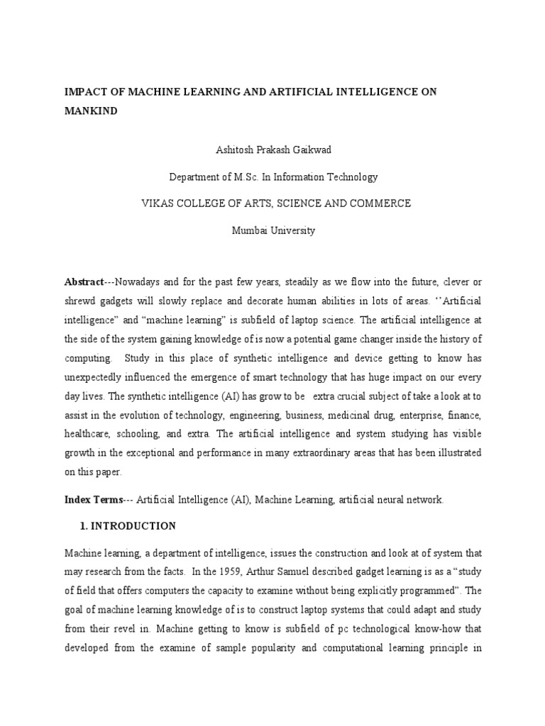 Impact of Machine Learning and Artificial Intelligence On Mankind | PDF ...