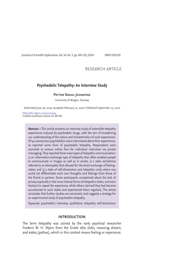 Psychedelic Telepathy Experiences | PDF | Telepathy | Parapsychology