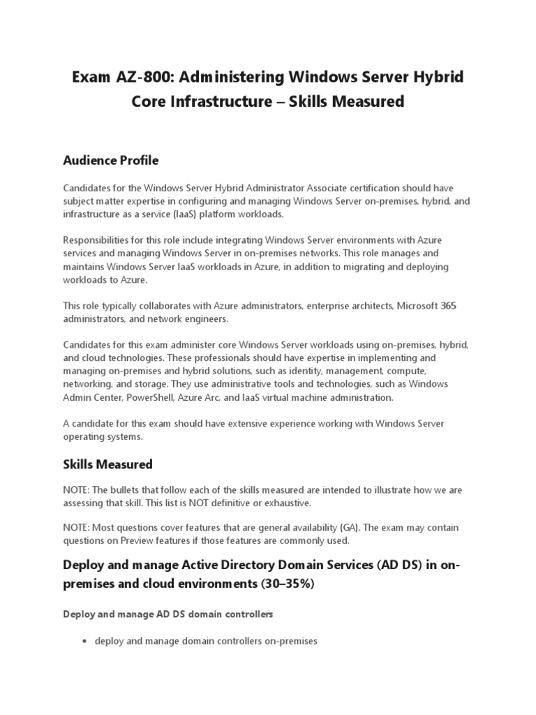 AZ-800 Exam Guide: Windows Server Hybrid | PDF | Hyper V | Cloud Computing