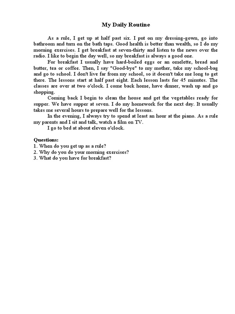 My Daily Routine: Questions | PDF