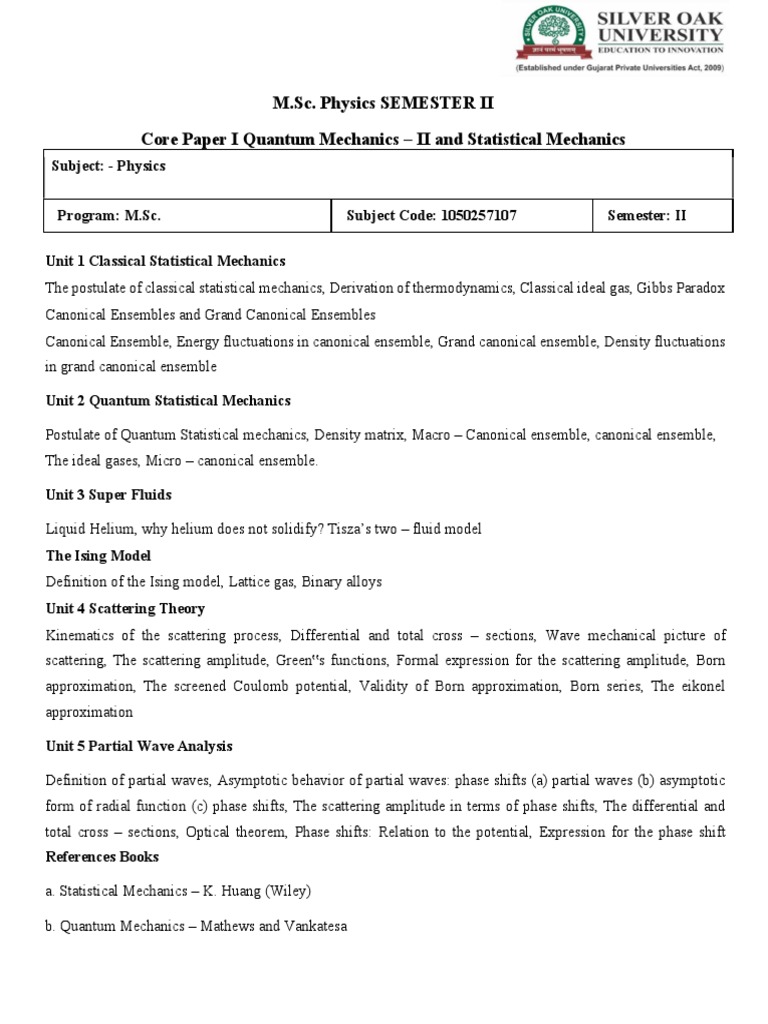 Syllabus Quantum Mechanics | PDF | Spectroscopy | Atomic Orbital