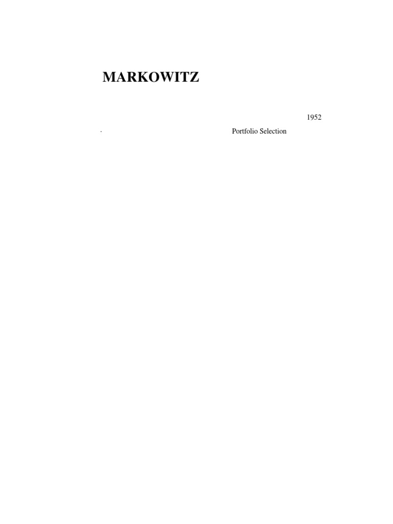 MARKOWITZ组合理论综述| PDF