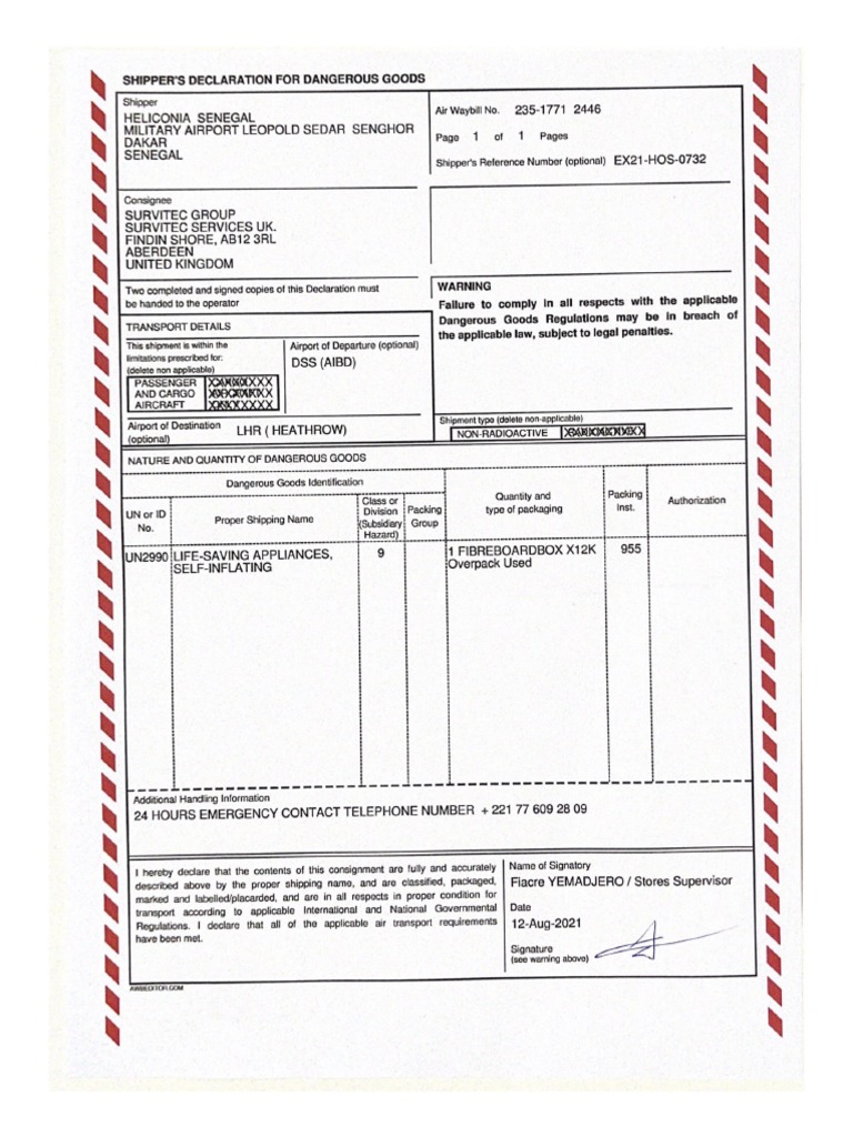 Shipper S Declaration For Dangerous Goods | PDF