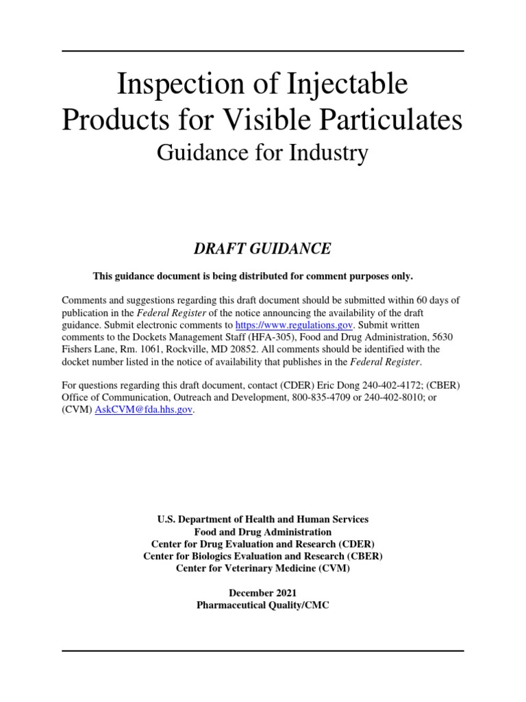 Guidance on Injectable Product Inspections | PDF | Food And Drug ...