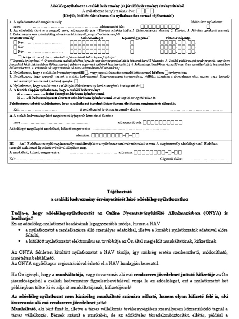 Családi adókedvezmény nyomtatvány_2022 | PDF