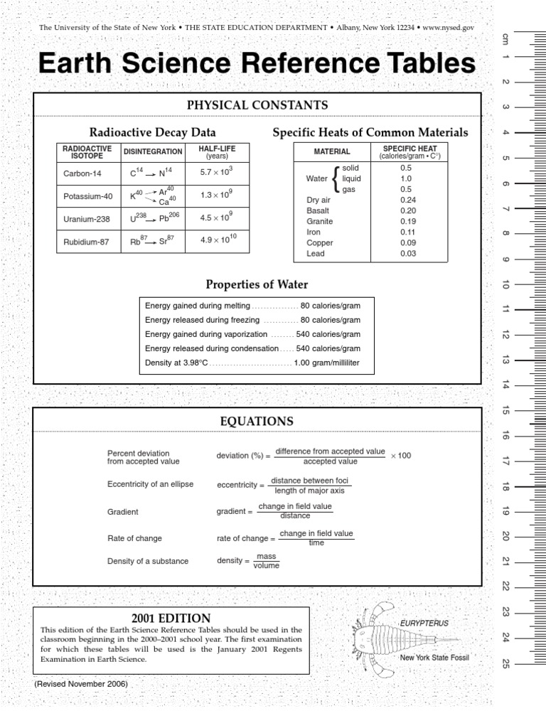 Earth Science Reference Tables Pg. 1 To 7 | PDF | Plate Tectonics ...