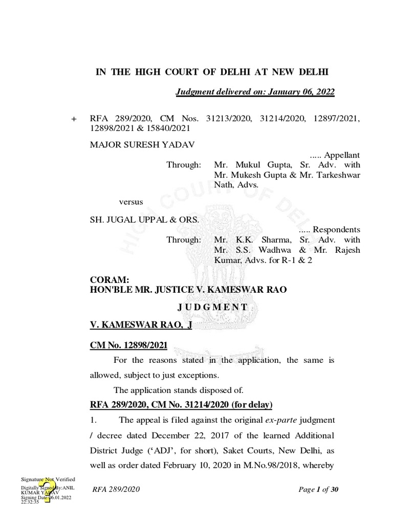 In The High Court of Delhi at New Delhi Judgment Delivered On January
