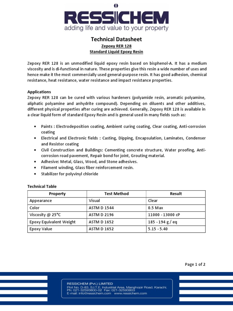 Standard Liquid Epoxy Resin Technical Data | PDF | Epoxy | Chemical ...